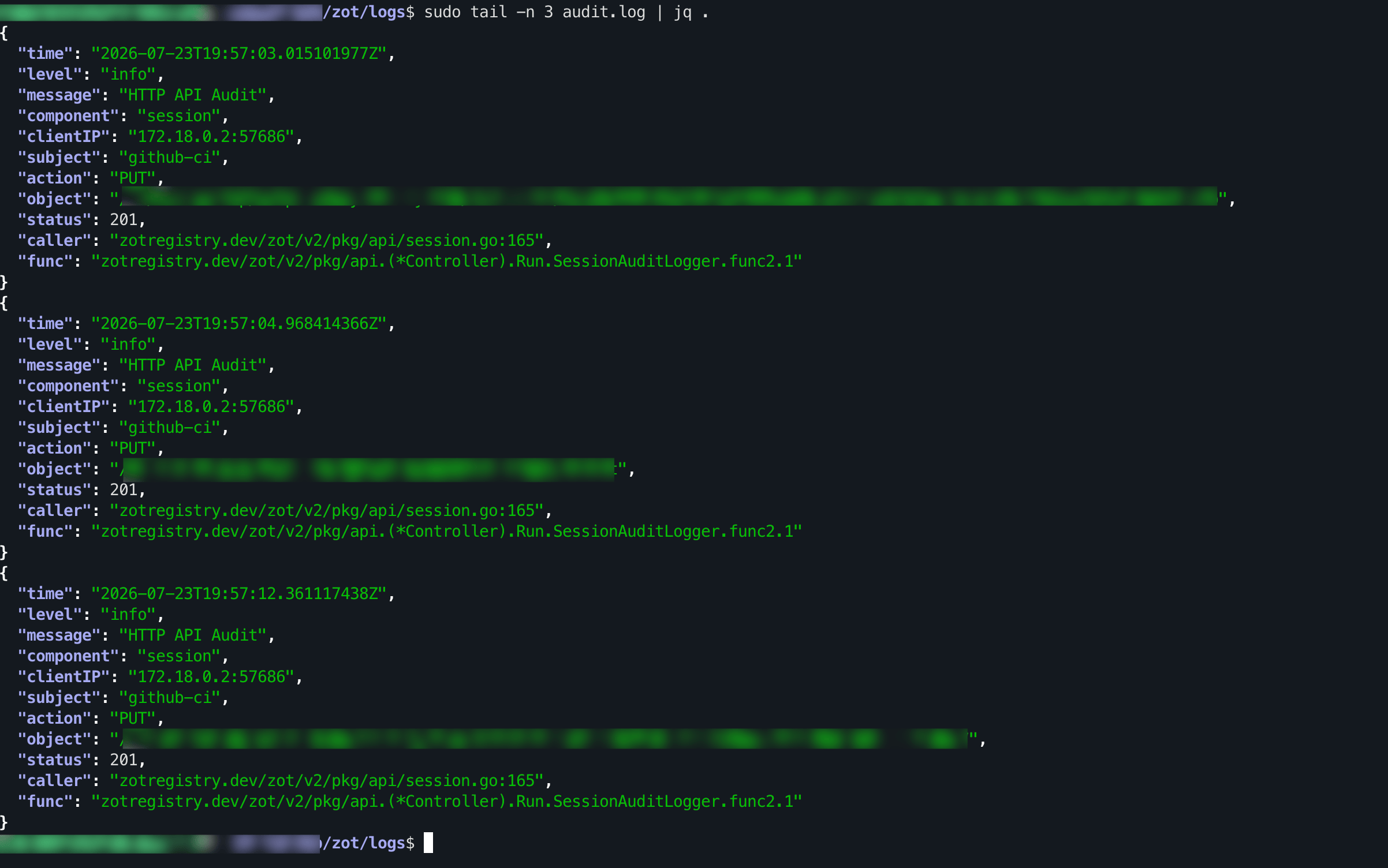 Zot Audit Logs