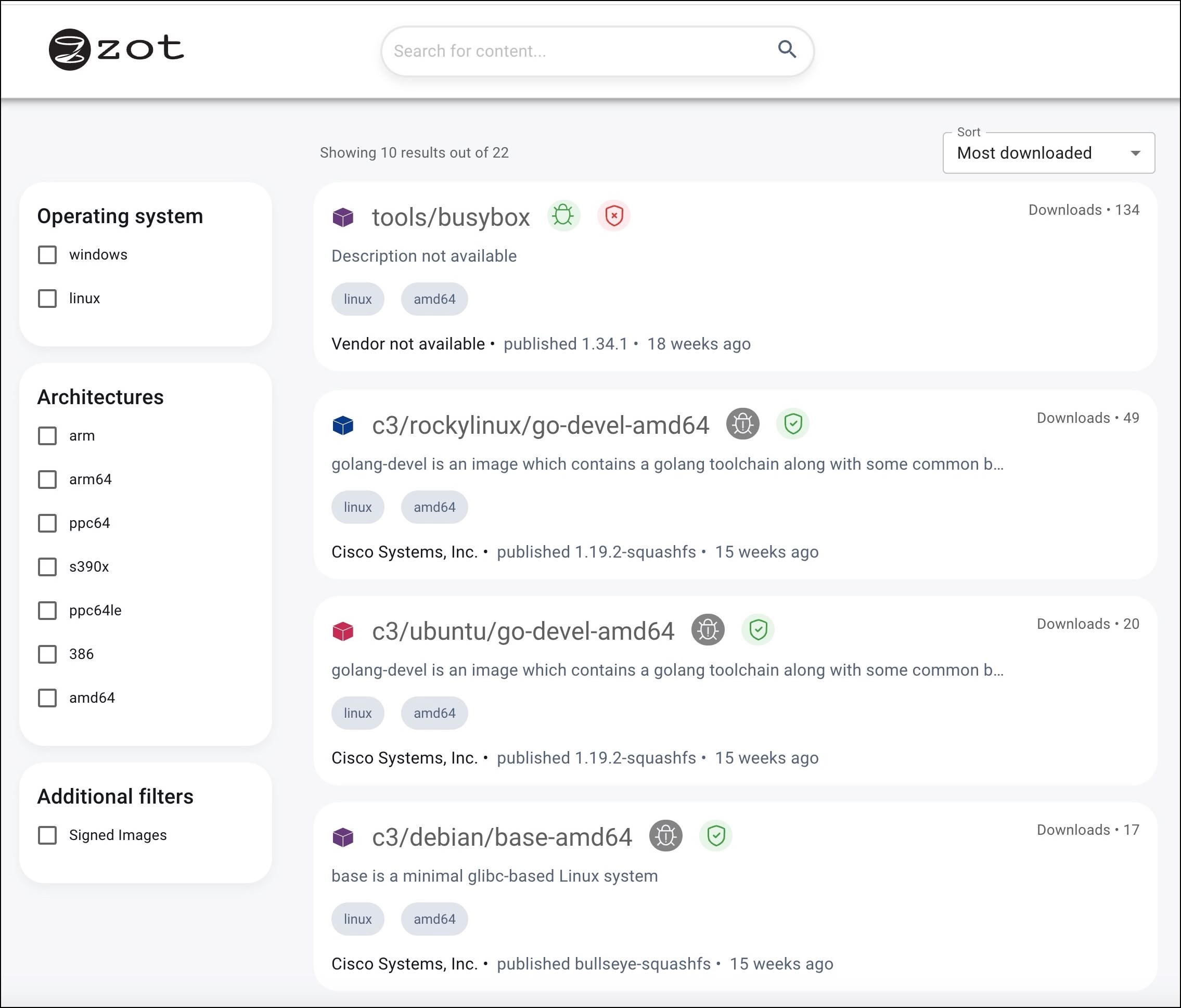 Zot Dashboard